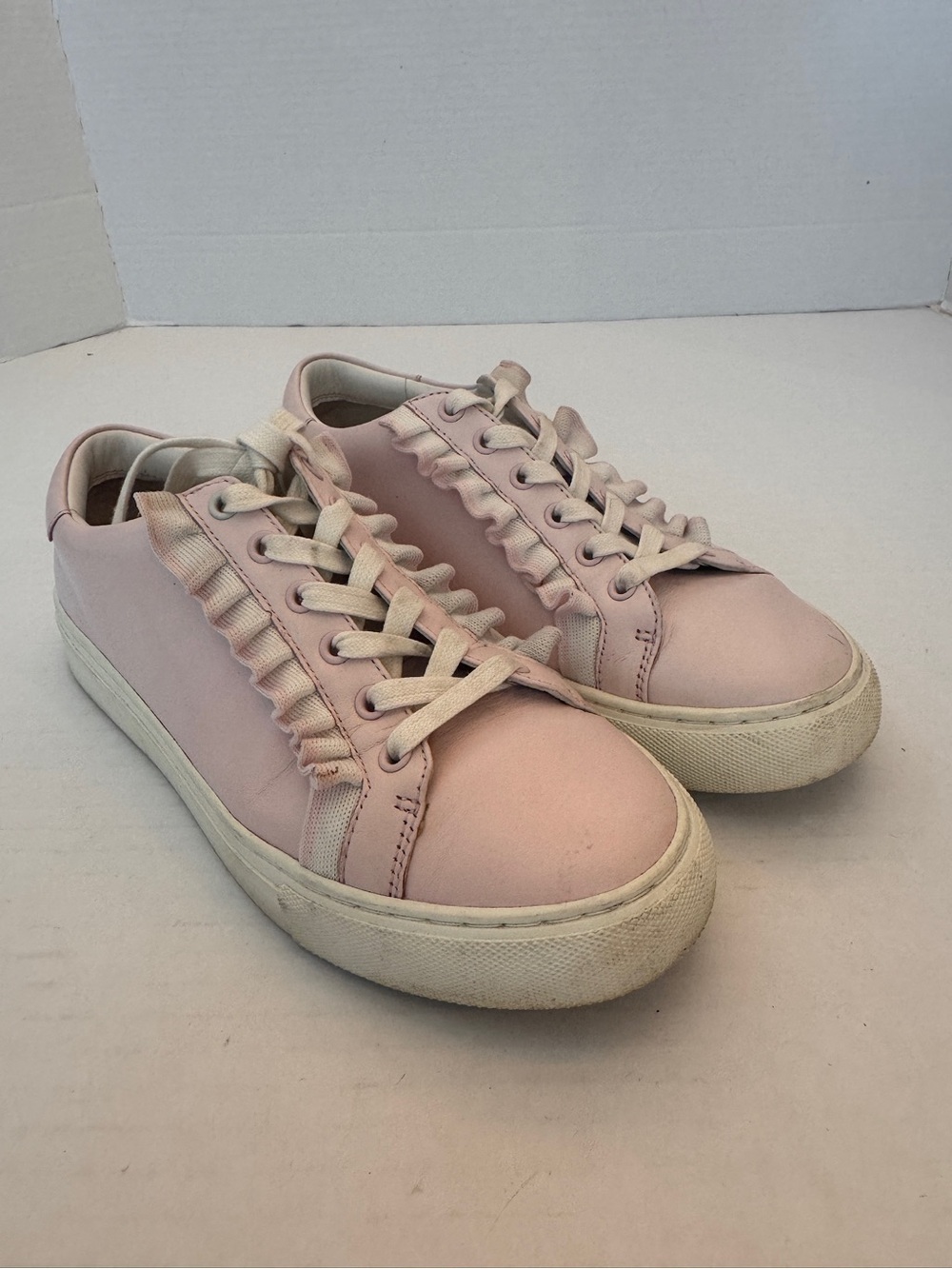 Tory Burch Sport Ruffle Sneakers Women's 7M Pink Leather Casual Lace Up Shoes